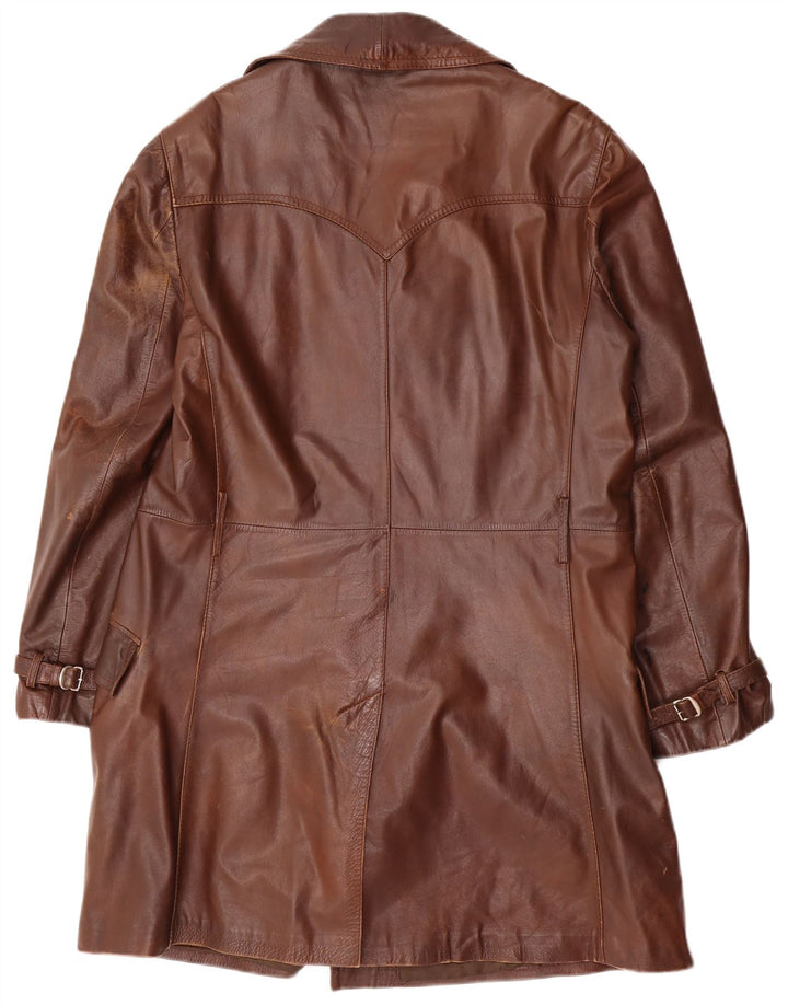 Cappotto in pelle doppio petto vintage da uomo UK 38 Marrone medio
