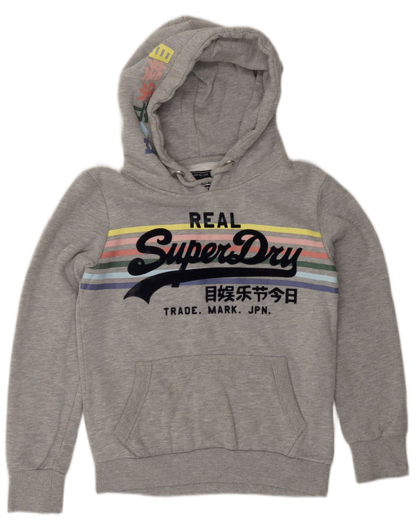 Maglione con cappuccio grafico da donna SUPERDRY UK 10 piccolo cotone grigio