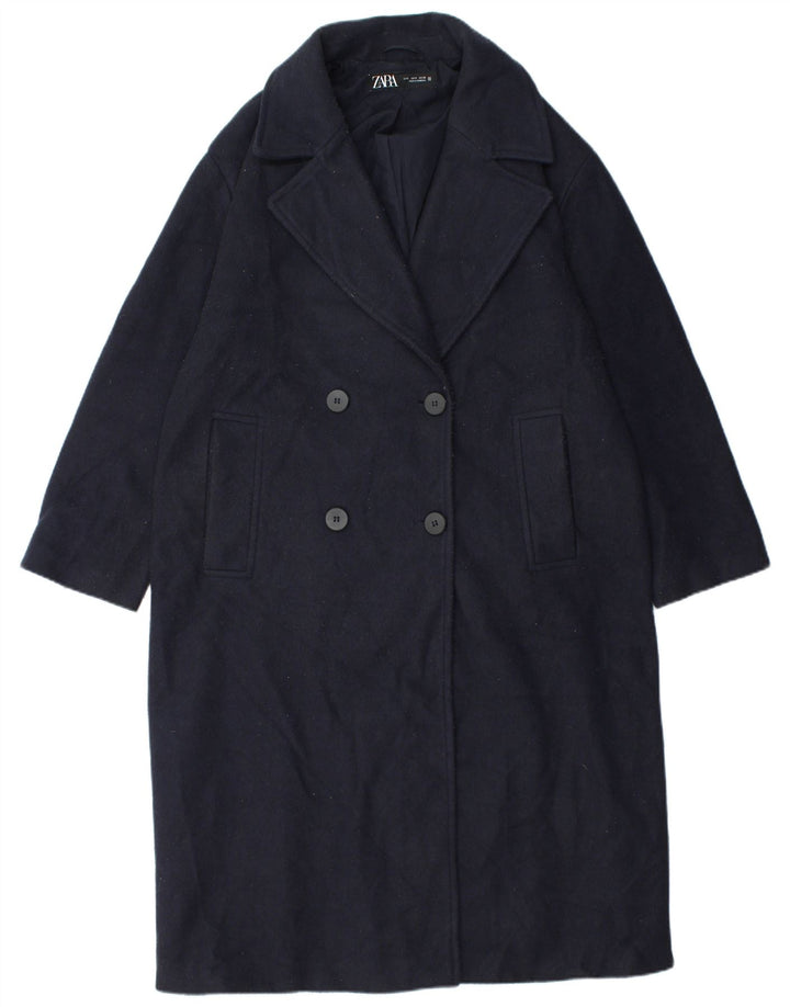 Cappotto doppiopetto da uomo Zara UK 36 piccolo poliestere blu navy