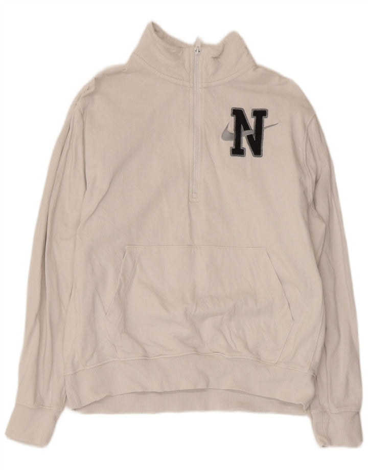 Felpa da donna con collo con zip grafica Nike, maglione, UK 14, cotone bianco medio