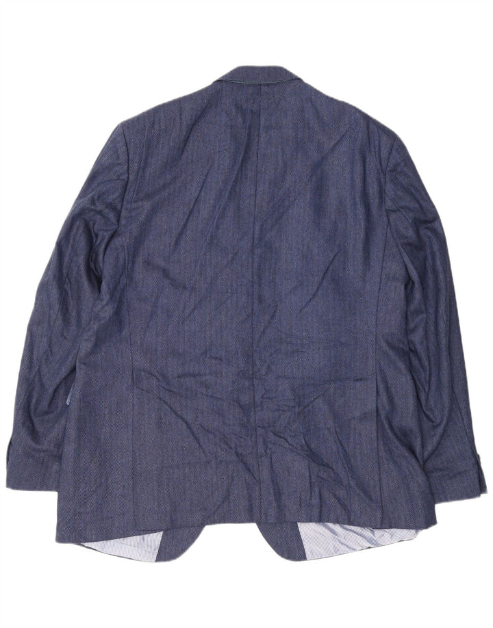 Guy Laroche Giacca blazer da uomo a 2 bottoni UK 42 XL Seta a spina di pesce blu navy