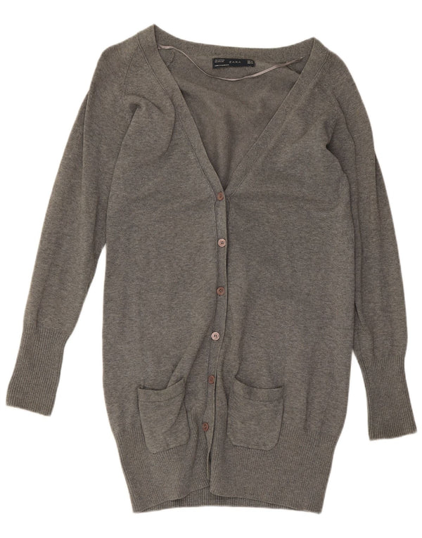 Maglione cardigan lungo da donna Zara UK 12 Cotone grigio medio