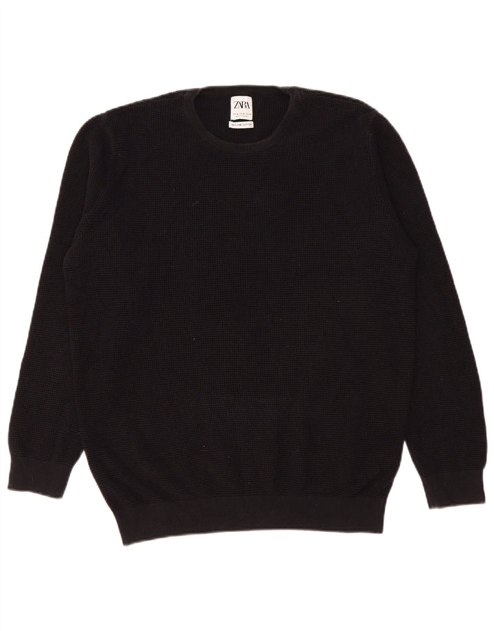 Maglione maglione girocollo da uomo Zara in cotone nero medio