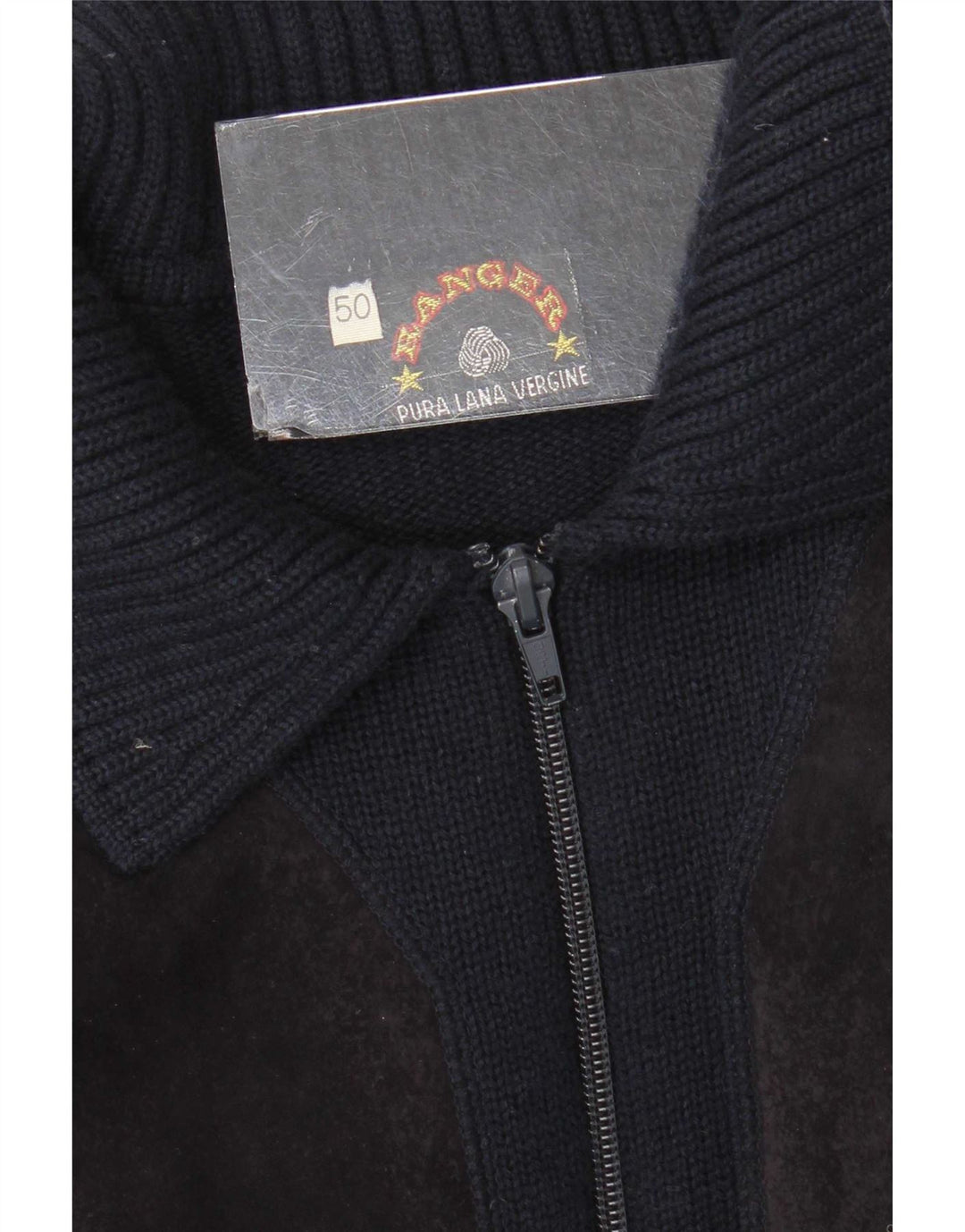 Maglione cardigan da uomo Ranger IT 50 Lana vergine color block blu navy medio