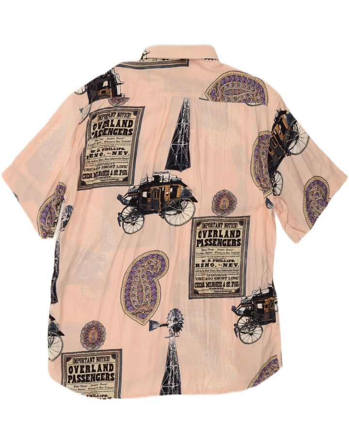 Camicia a maniche corte da uomo con motivo astratto VINTAGE XL viscosa patchwork rosa