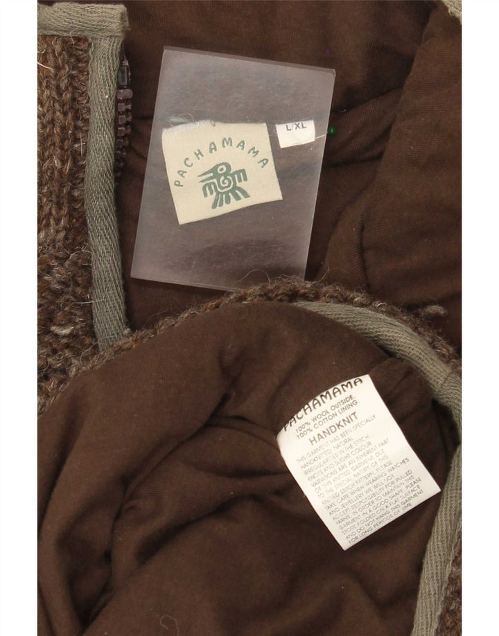 Maglione da uomo con zip e collo Pachamama, grande, in lana marrone