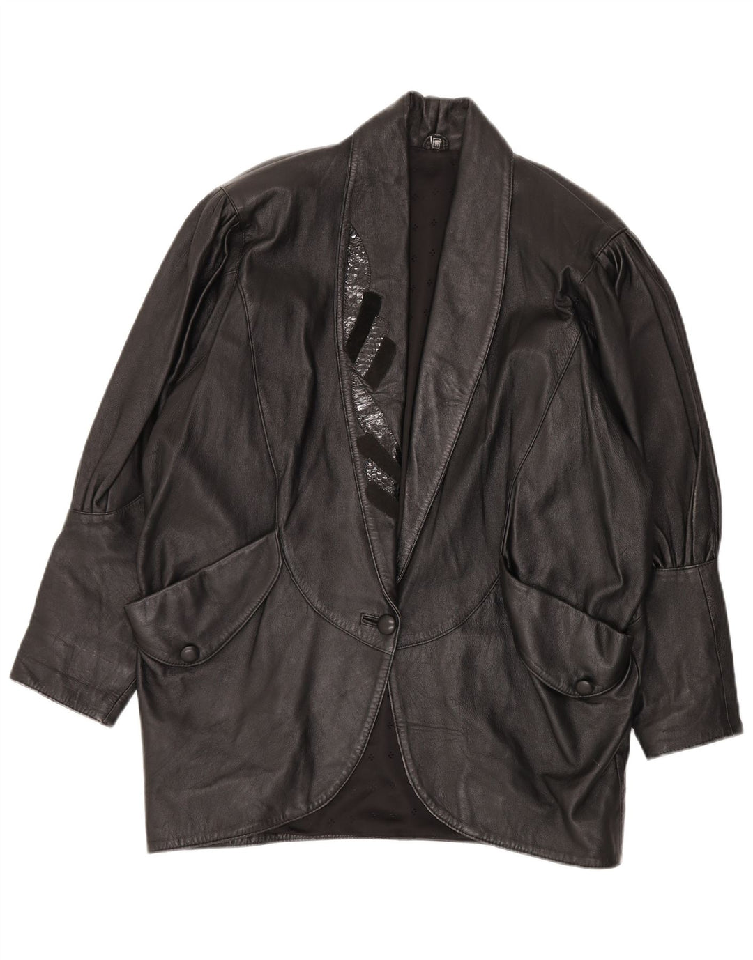 Cappotto in pelle oversize da donna VINTAGE UK 14 Pelle nera media