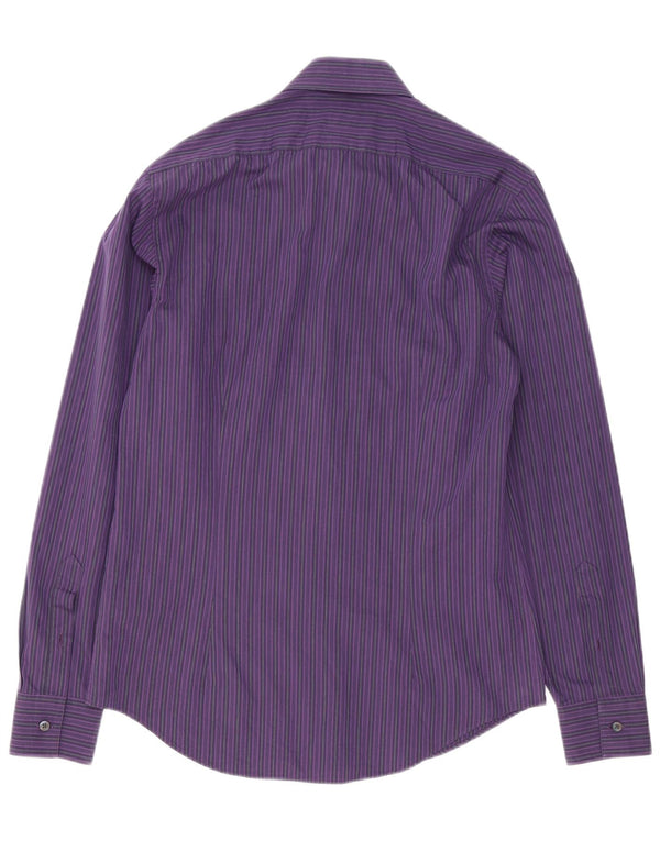 Calvin Klein Mens Slim Fit Shirt Size 39 15 1/2 Medium Purple Striped