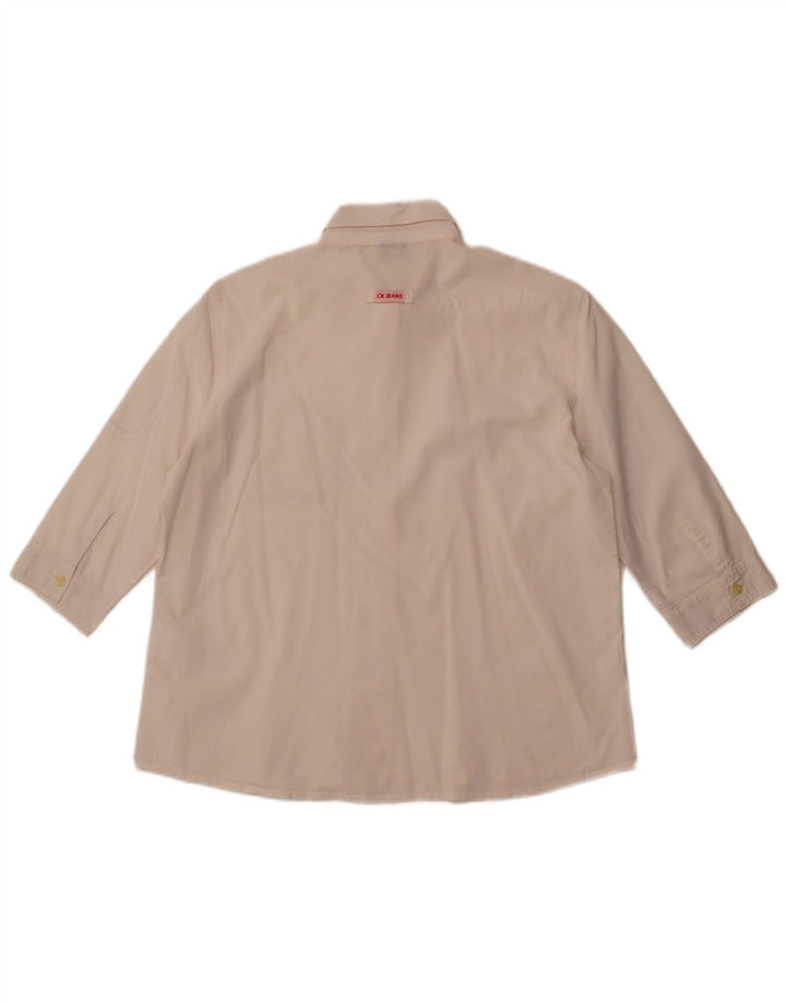 CALVIN KLEIN JEANS Camicia a maniche a 3/4 da donna UK 16 Large Bianco sporco
