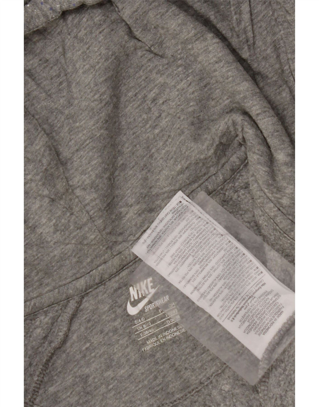 Maglione con cappuccio e zip da donna NIKE UK 8/10 piccolo cotone chiazzato grigio