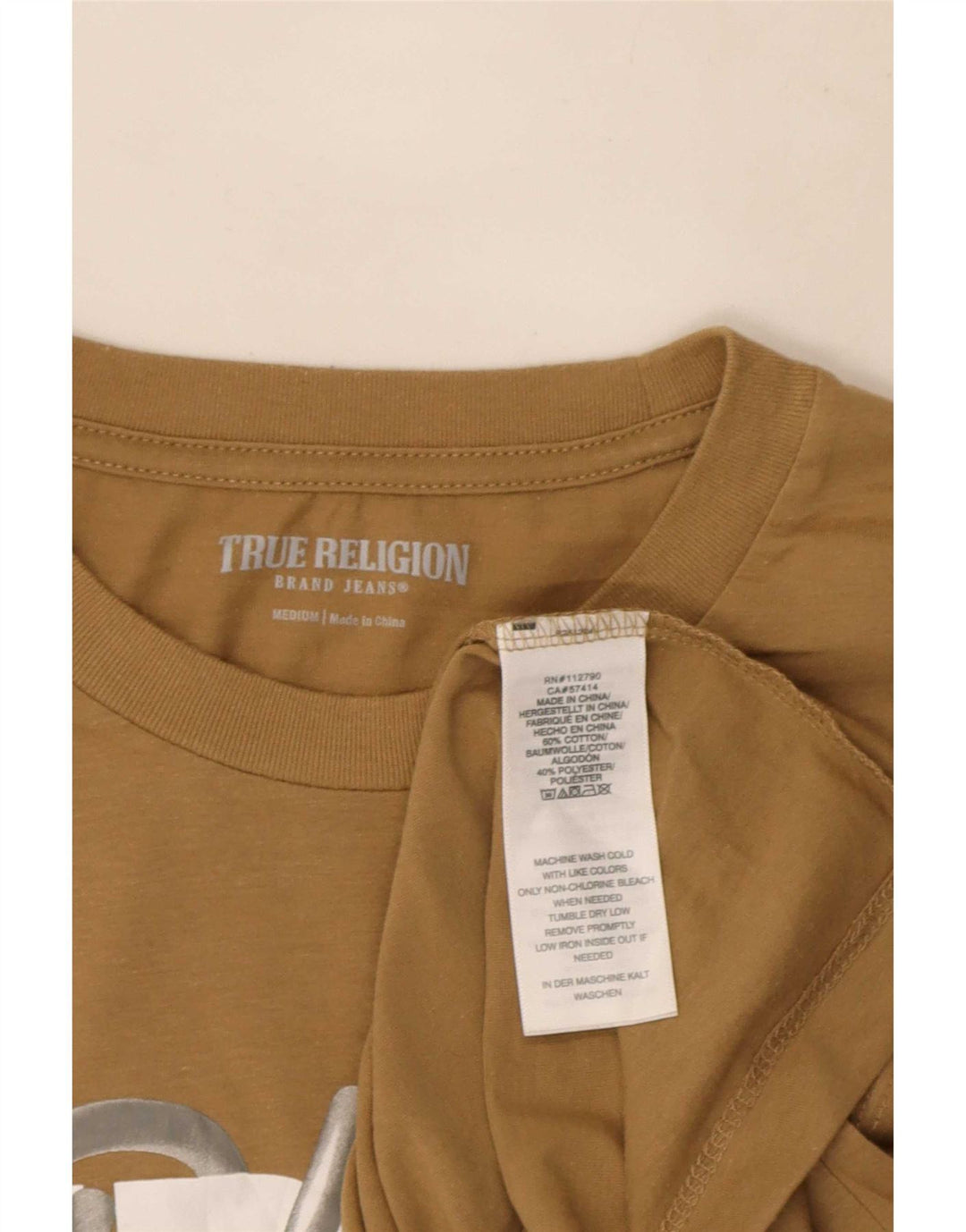 T-shirt grafica da uomo True Religion Top in cotone beige medio