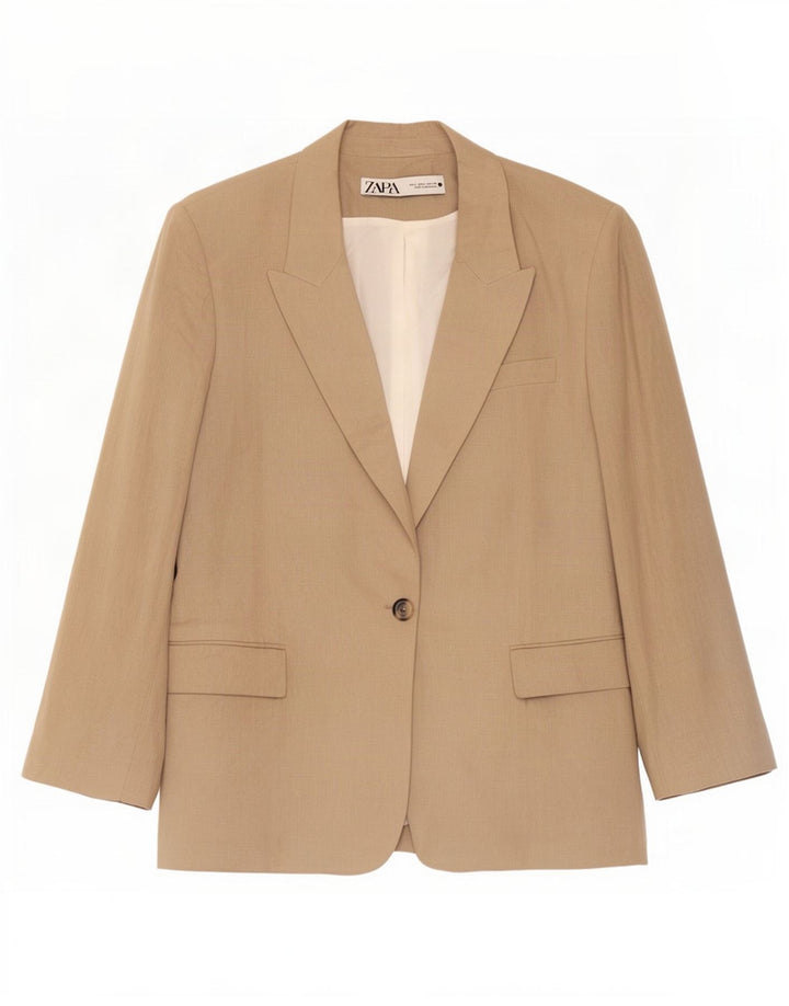 Giacca blazer a 1 bottone da donna Zara UK 14 grande lino beige