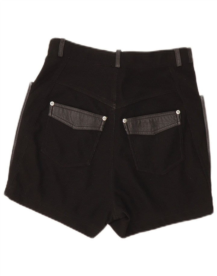 Pantaloncini in pelle vintage da donna UK 10 piccoli W26 in pelle nera