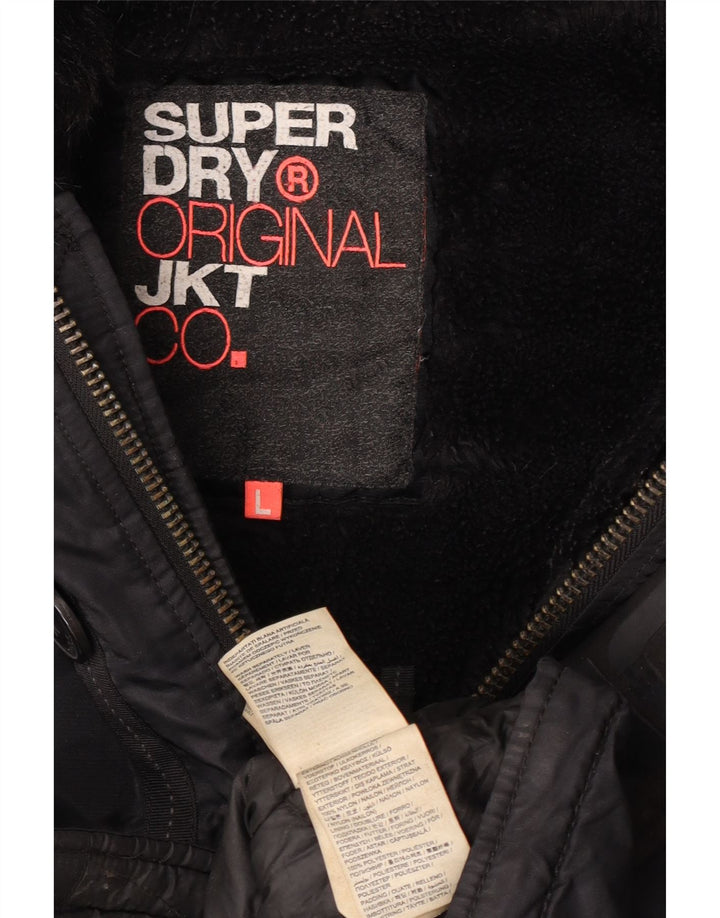 Giacca parka da uomo con cappuccio Superdry UK 40 grande nylon nero