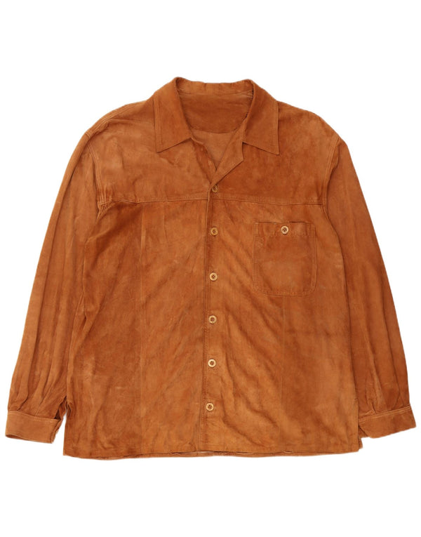 Camicia vintage in pelle scamosciata da uomo 2XL in pelle marrone