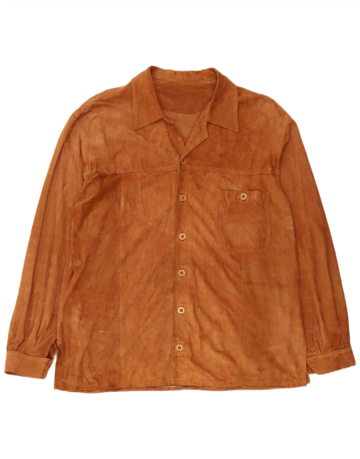 Camicia vintage in pelle scamosciata da uomo 2XL in pelle marrone