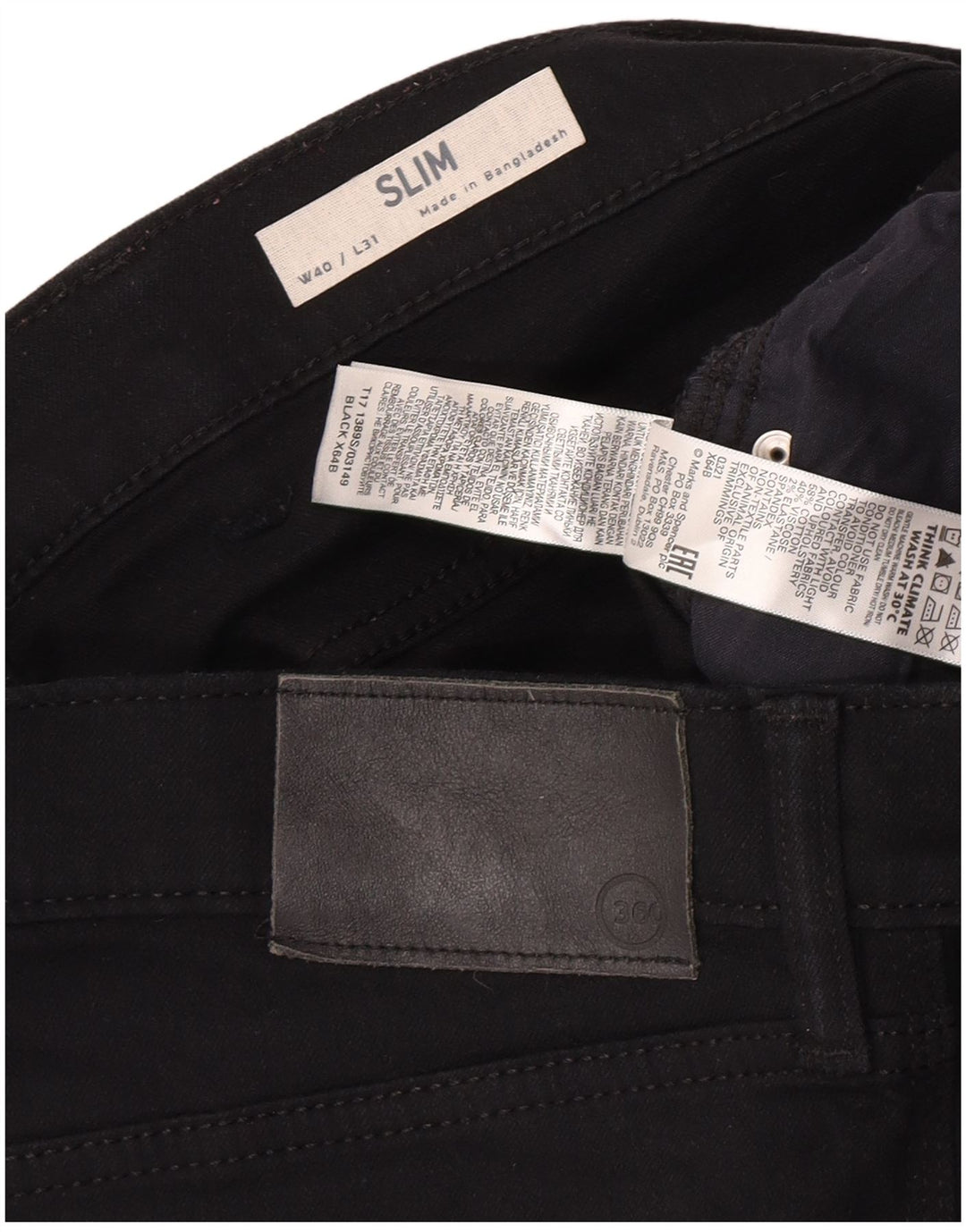 Jeans slim da uomo Marks & Spencer W40 L28 cotone nero
