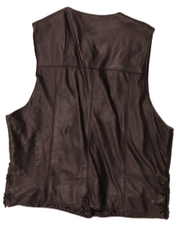 Gilet in pelle vintage da uomo piccolo nero
