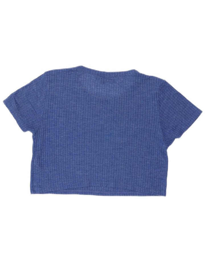 TOPSHOP Womens Crop T-Shirt Top UK 14 Large Blue Polyester
