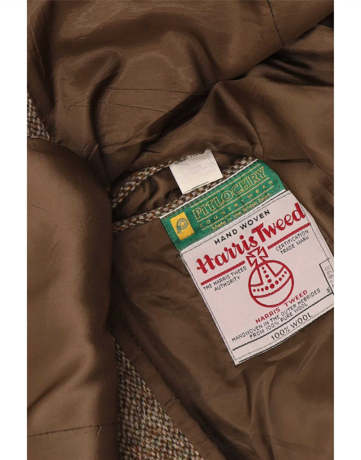 Giacca blazer a 2 bottoni da uomo Harris Tweed UK 44 XL lana marrone