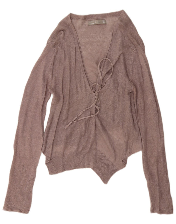 Maglione cardigan corto da donna Zara UK 12 Lino marrone medio
