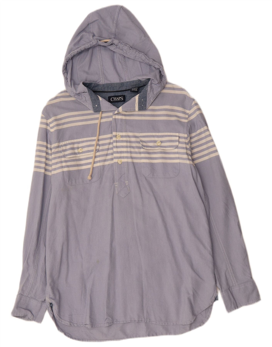 Camicia pullover con cappuccio da uomo CHAPS in cotone a righe blu medio