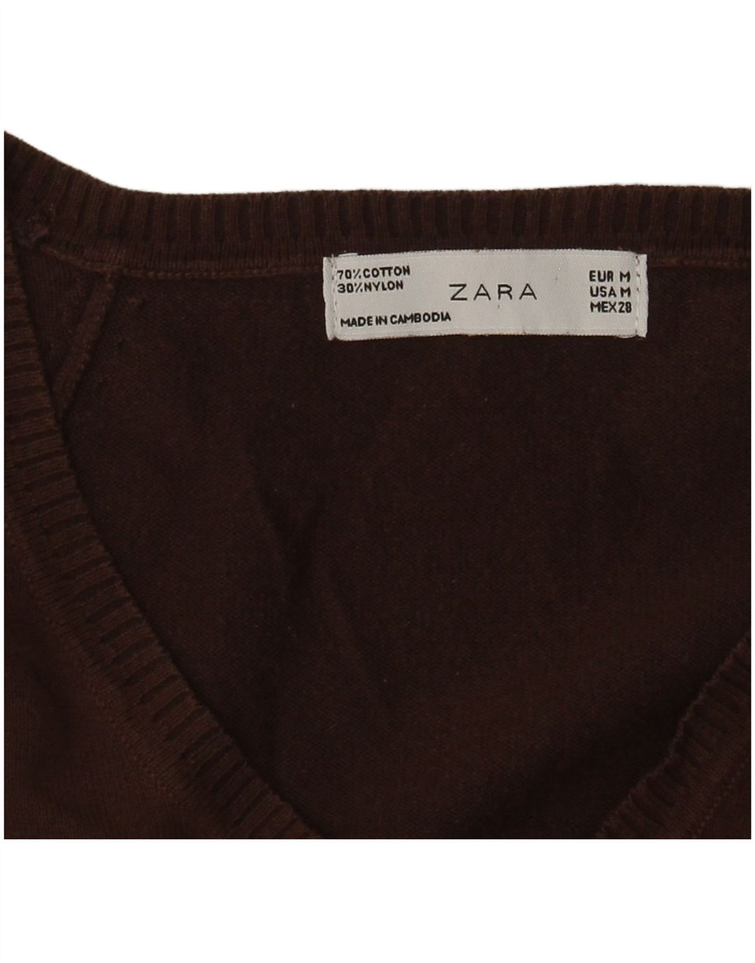 Maglione da donna con scollo a V Zara UK 12 Cotone marrone medio