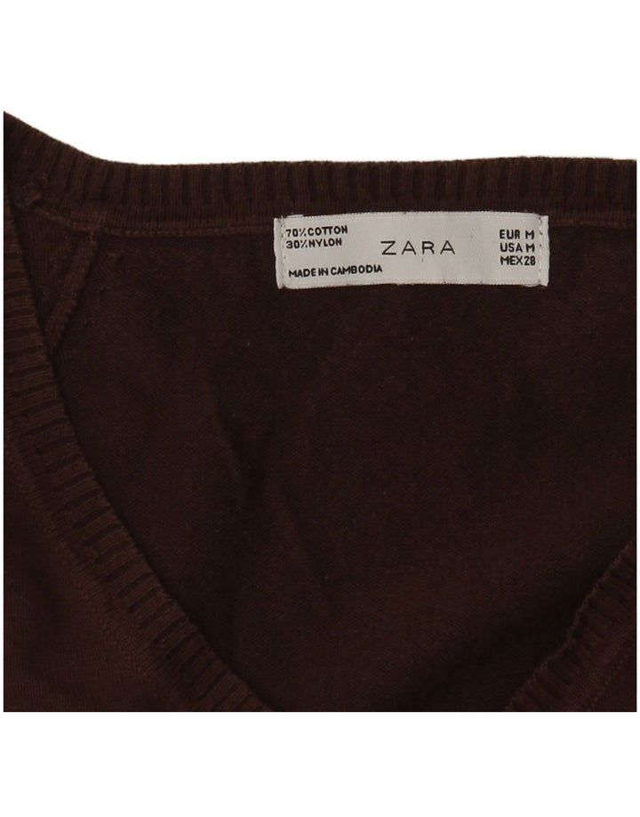 Maglione da donna con scollo a V Zara UK 12 Cotone marrone medio
