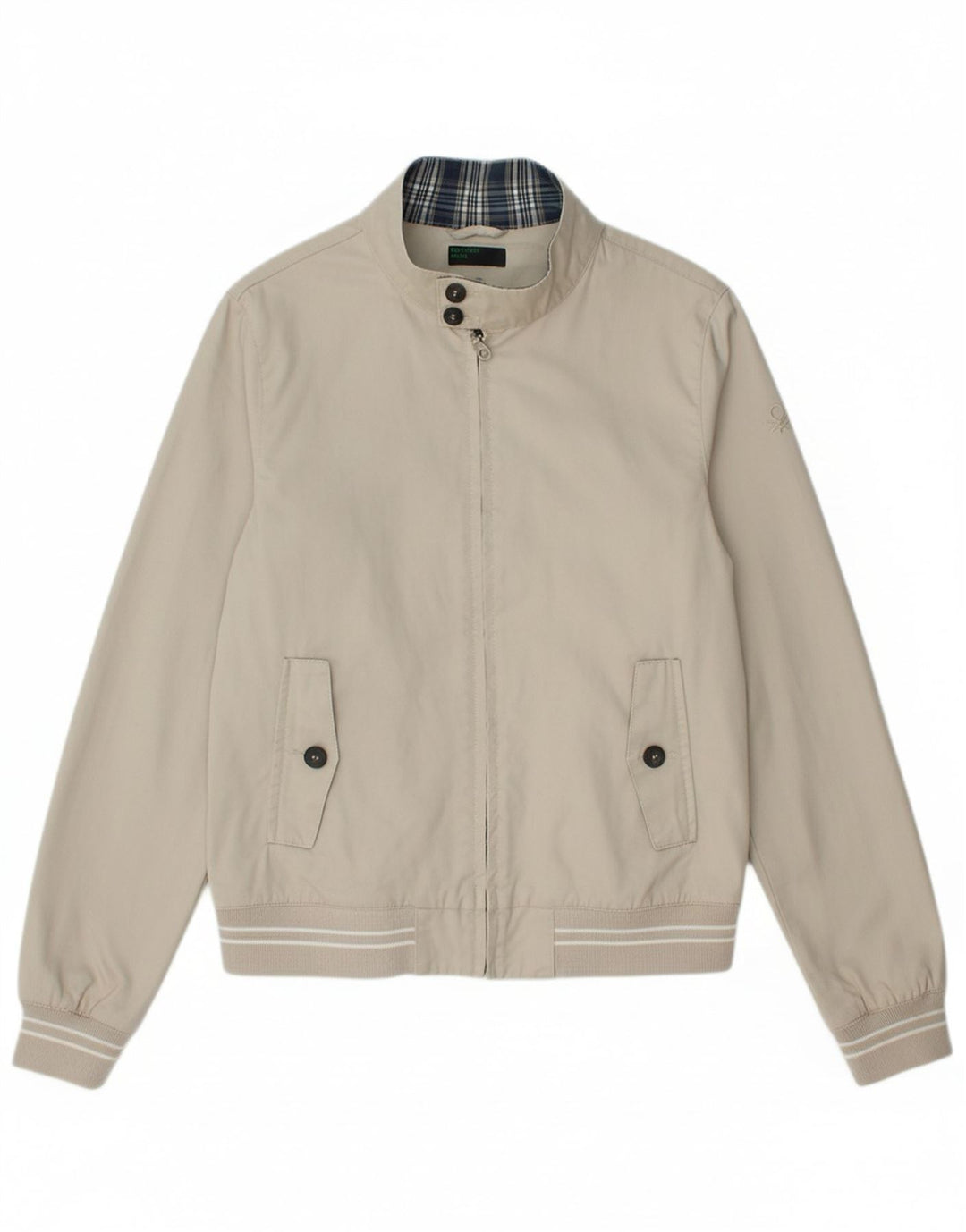 BENETTON Boys Bomber Jacket 11-12 Years 2XL Beige Cotton