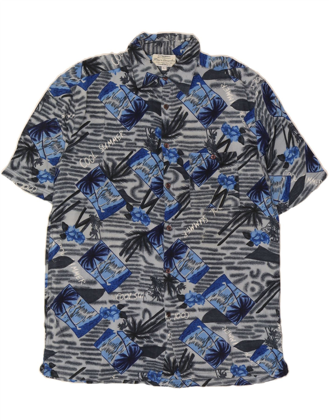 MAURO LESANDRO Mens Graphic Shirt Large Blue Colourblock Hawaiian Vintage Mauro Lesandro and Second-Hand Mauro Lesandro from Messina Hembry 