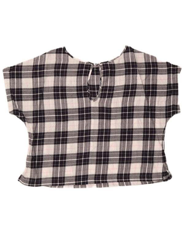 Top camicetta corta da donna Marks & Spencer UK 18 XL cotone a quadri blu navy