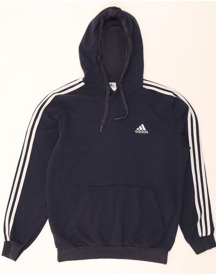 Felpa con cappuccio da uomo Adidas media in cotone blu navy