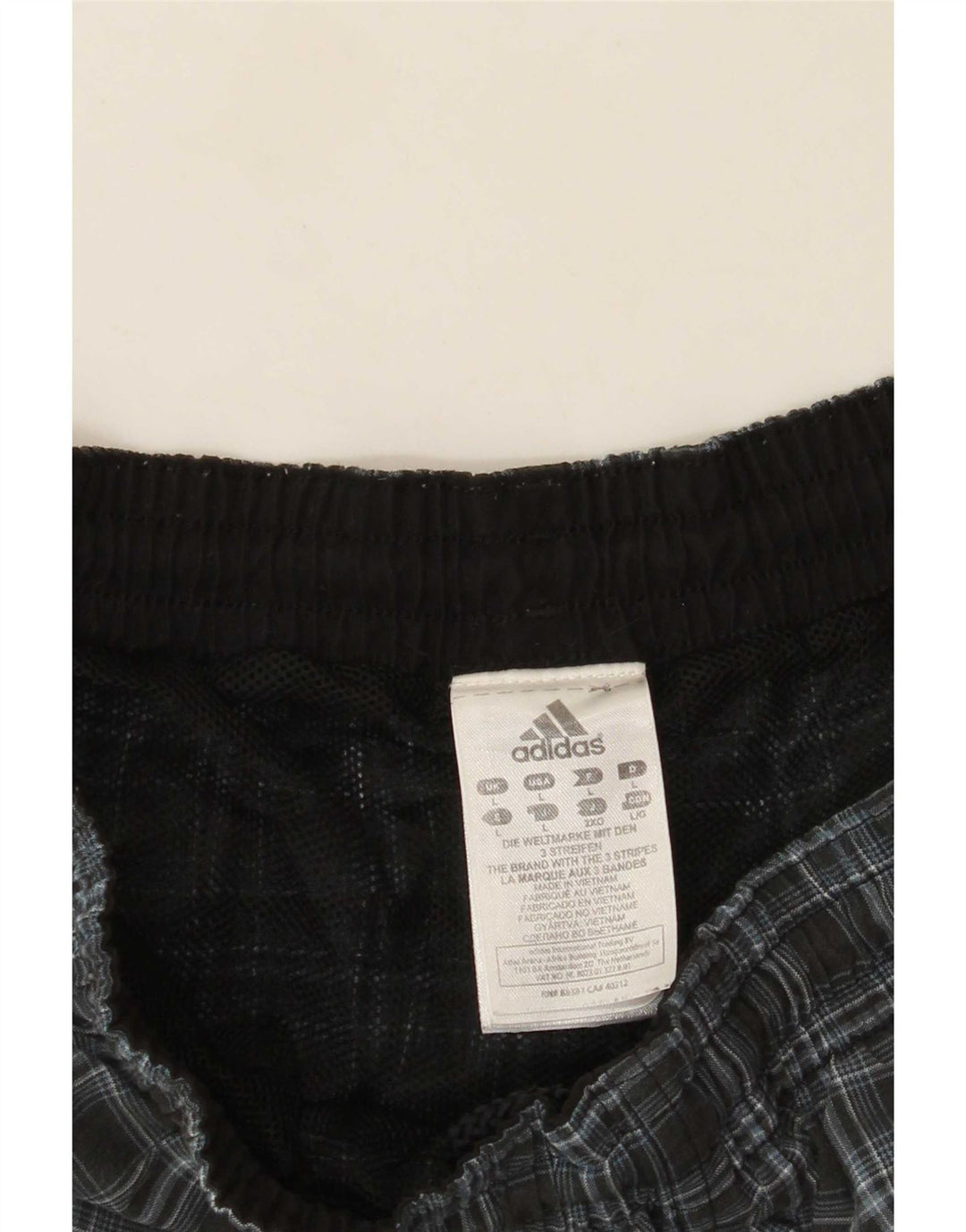 Pantaloncini da bagno da uomo Adidas grandi in poliestere a quadri grigi