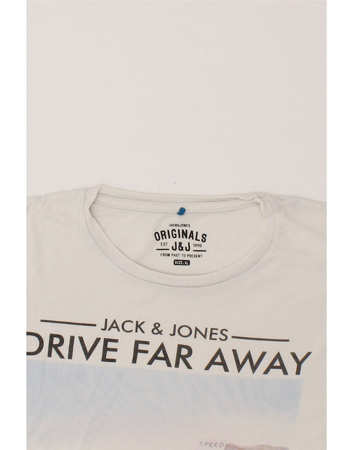 JACK & JONES Mens Graphic T-Shirt Top XL White Cotton Vintage Jack & Jones and Second-Hand Jack & Jones from Messina Hembry 