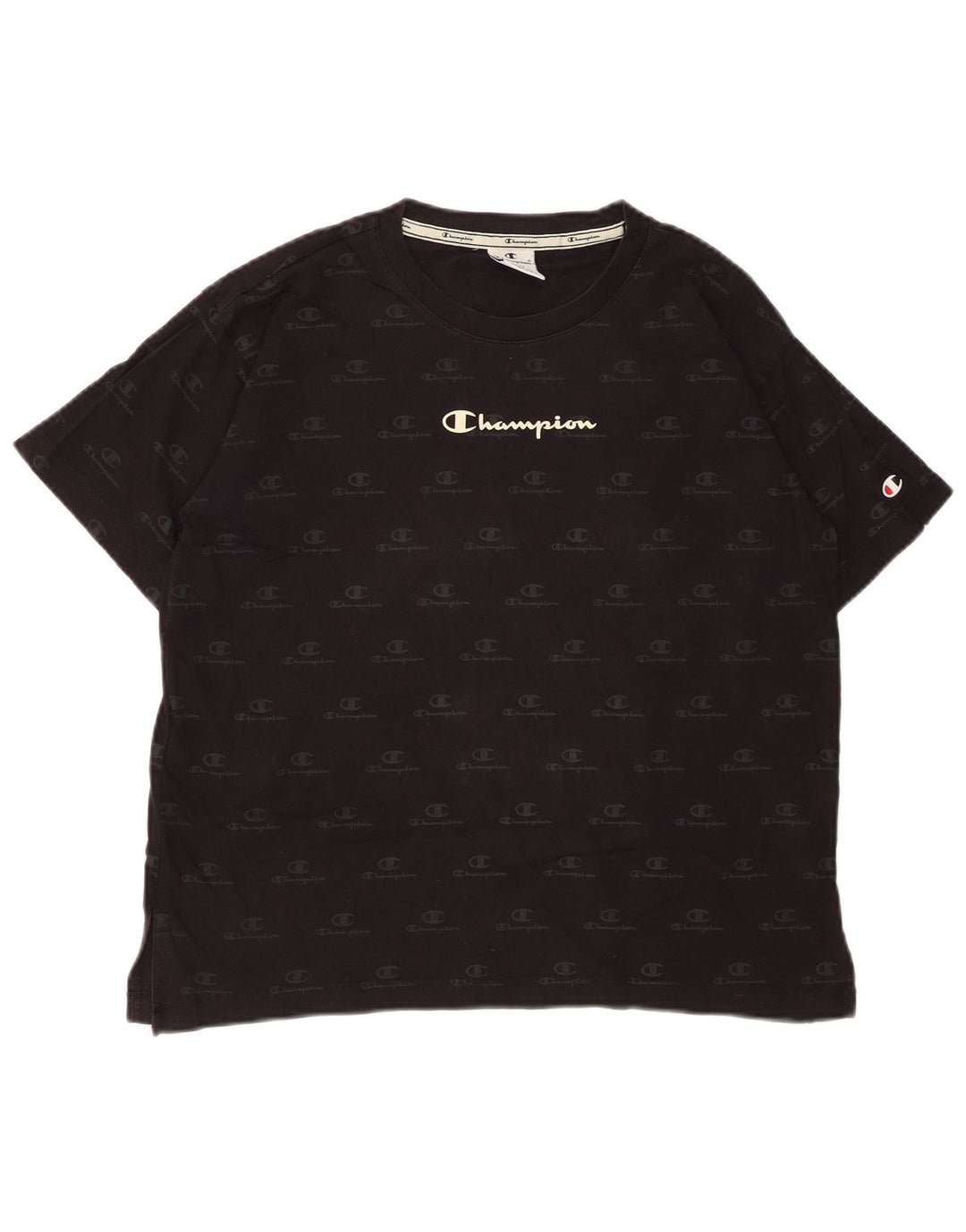 CHAMPION T-shirt grafica oversize da donna Top UK 10 Small Cotone nero