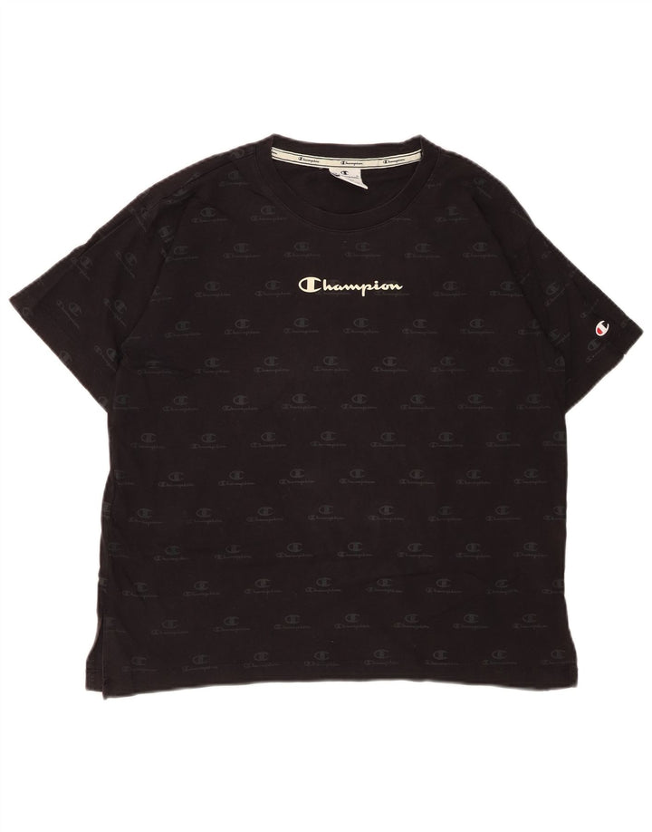 CHAMPION T-shirt grafica oversize da donna Top UK 10 Small Cotone nero