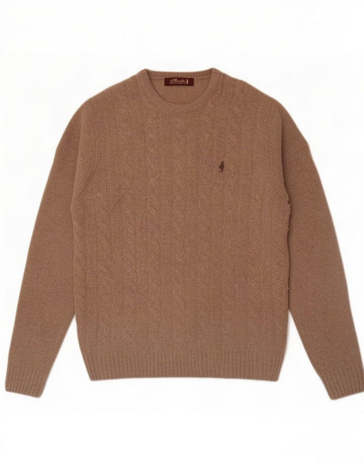 Marlboro Classics Maglione girocollo da uomo in lana d'agnello beige grande