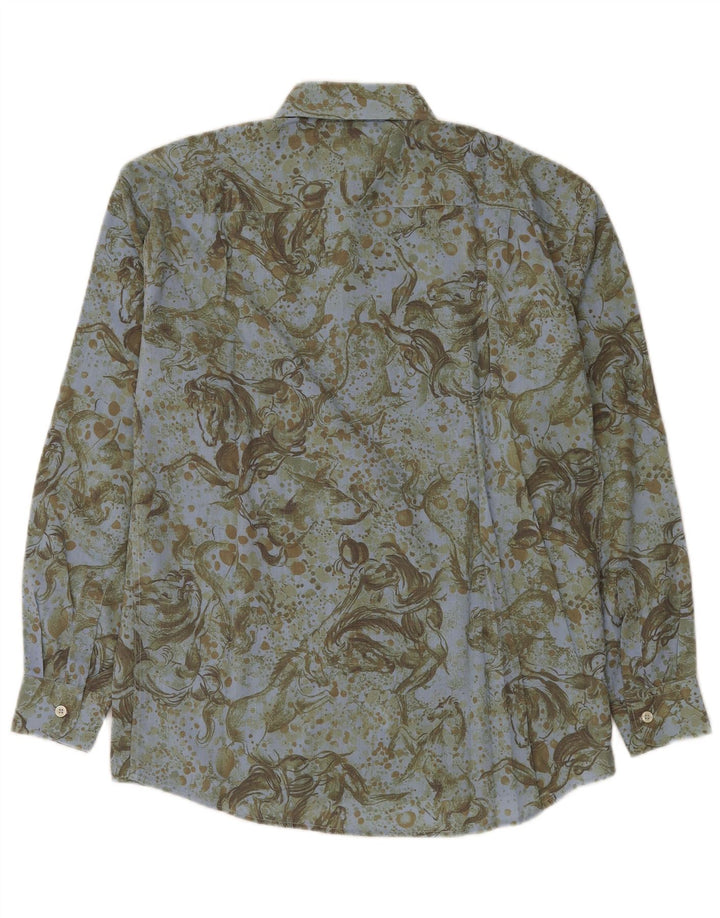 Camicia Vintage da Uomo in Viscosa Stampa Animalier Verde Piccolo