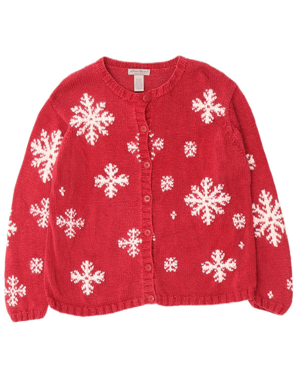 Maglione cardigan da donna Eddie Bauer UK 16 Large Red Fair Isle Ramie
