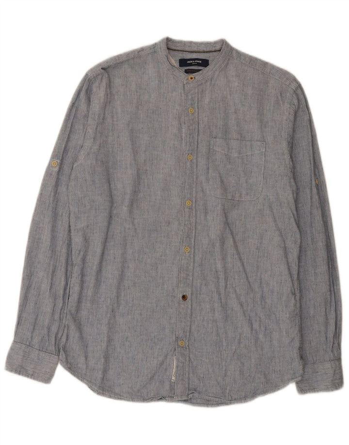 JACK & JONES Camicia da uomo in cotone gessato blu medio