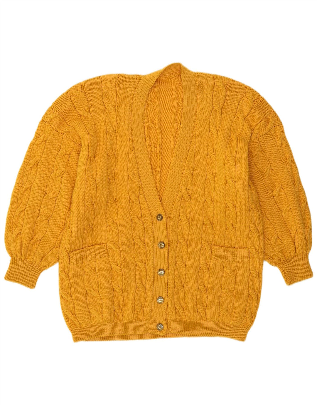 Maglione cardigan da donna vintage UK 16 grande giallo