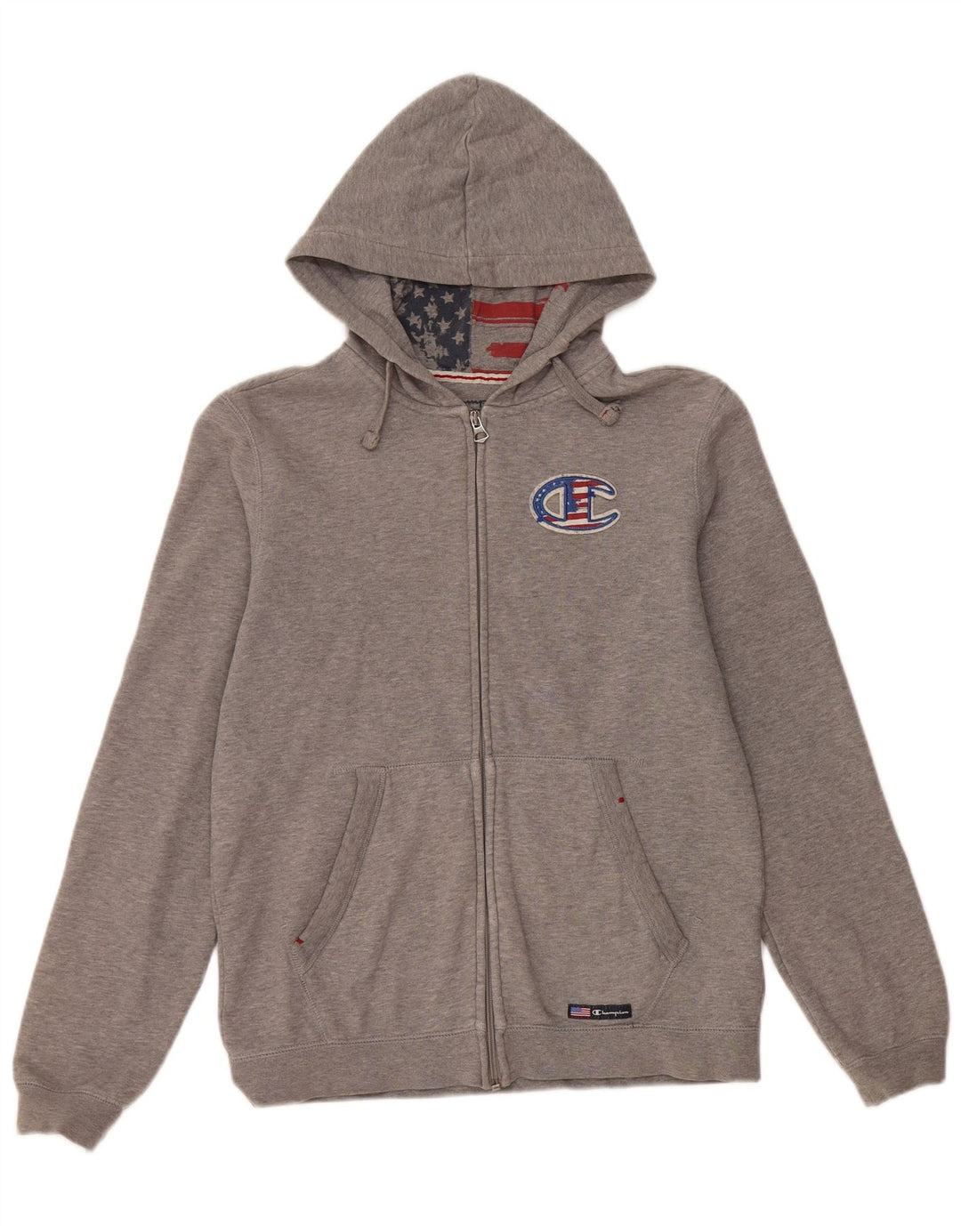 Felpa con cappuccio e zip grafica per ragazze CHAMPION 13-14 anni XL in cotone grigio