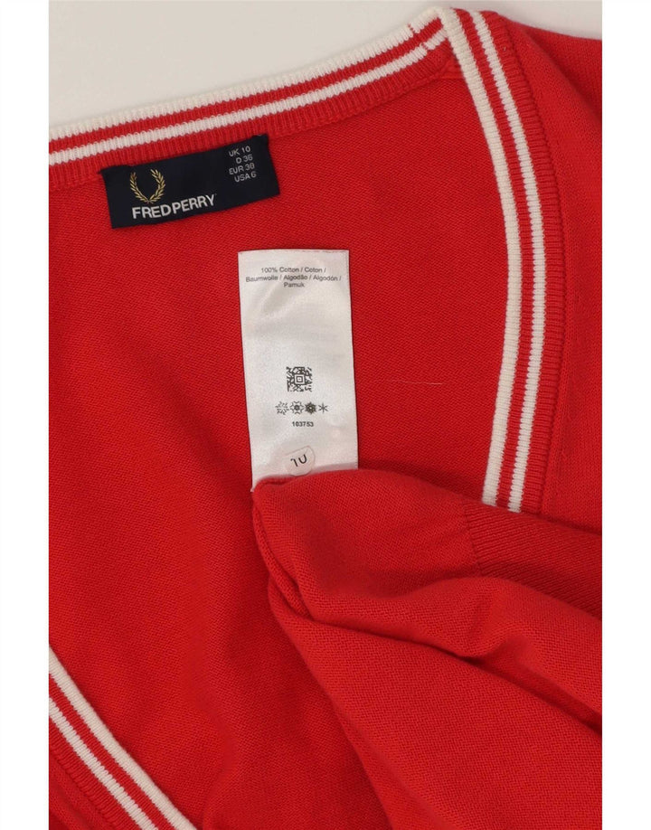 Maglione cardigan da donna Fred Perry UK 10 piccolo cotone rosso