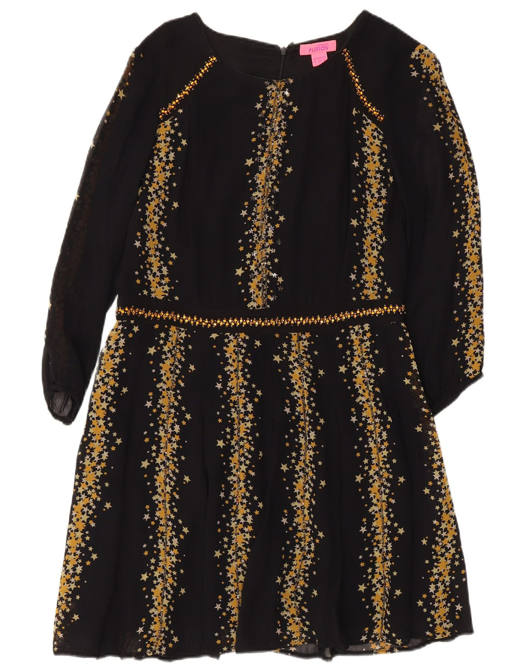 MONSOON Abito da donna a trapezio con maniche a 3/4 con motivo astratto UK 12 Medio Nero