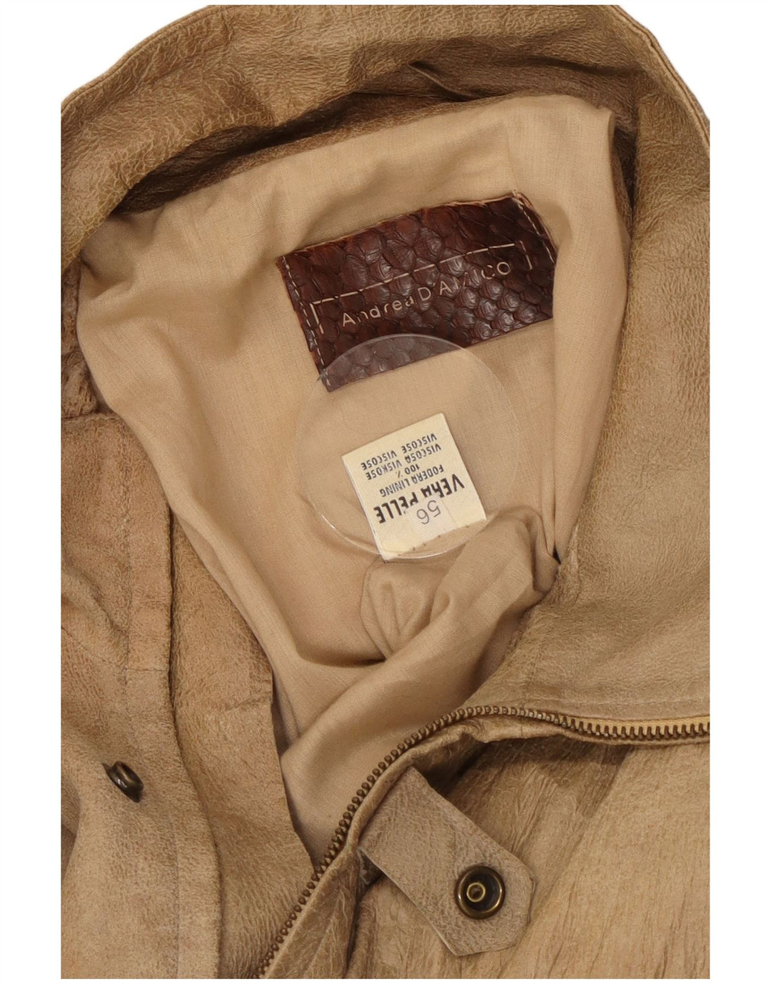 ANDREA D'AMICO Giacca Racer in Pelle Uomo IT 56 XL Pelle Beige