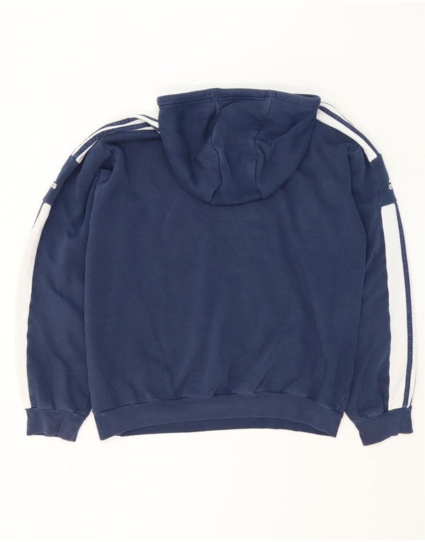 Adidas Mens Hoodie Jumper Large Navy Blue Colourblock Cotton