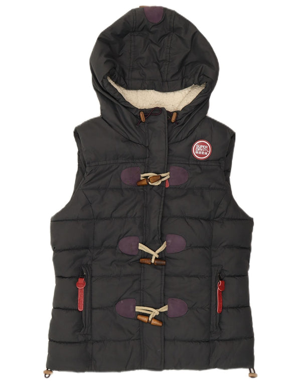 Gilet imbottito con cappuccio da donna SUPERDRY UK 14 Poliestere grigio medio