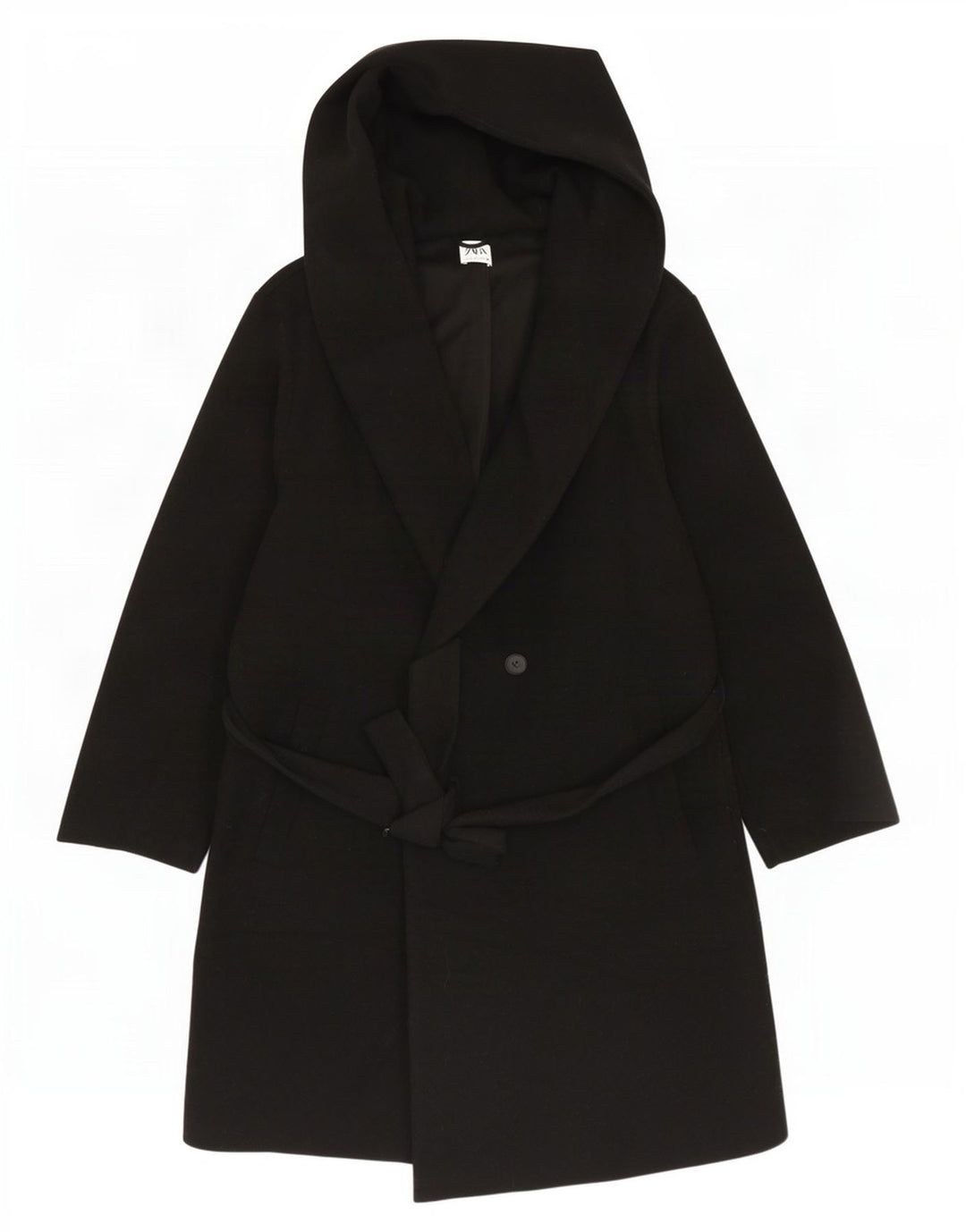 Cappotto doppio petto con cappuccio da donna Zara UK 18 XL poliestere nero
