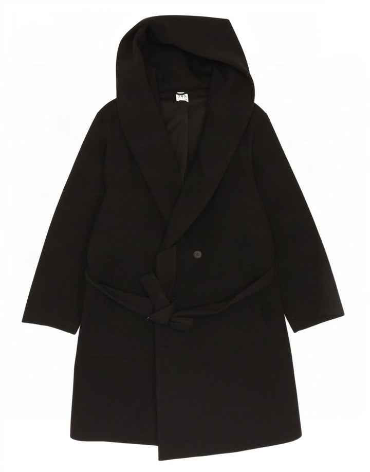Cappotto doppio petto con cappuccio da donna Zara UK 18 XL poliestere nero