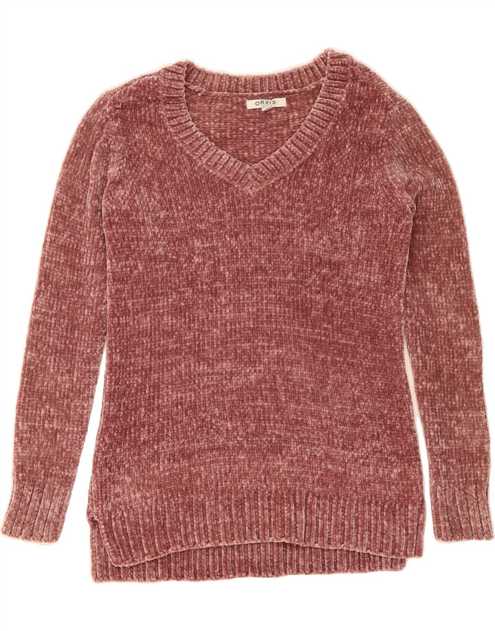 ORVIS Womens V-Neck Jumper Sweater UK 10 Small Burgundy Polyester Vintage Orvis and Second-Hand Orvis from Messina Hembry 